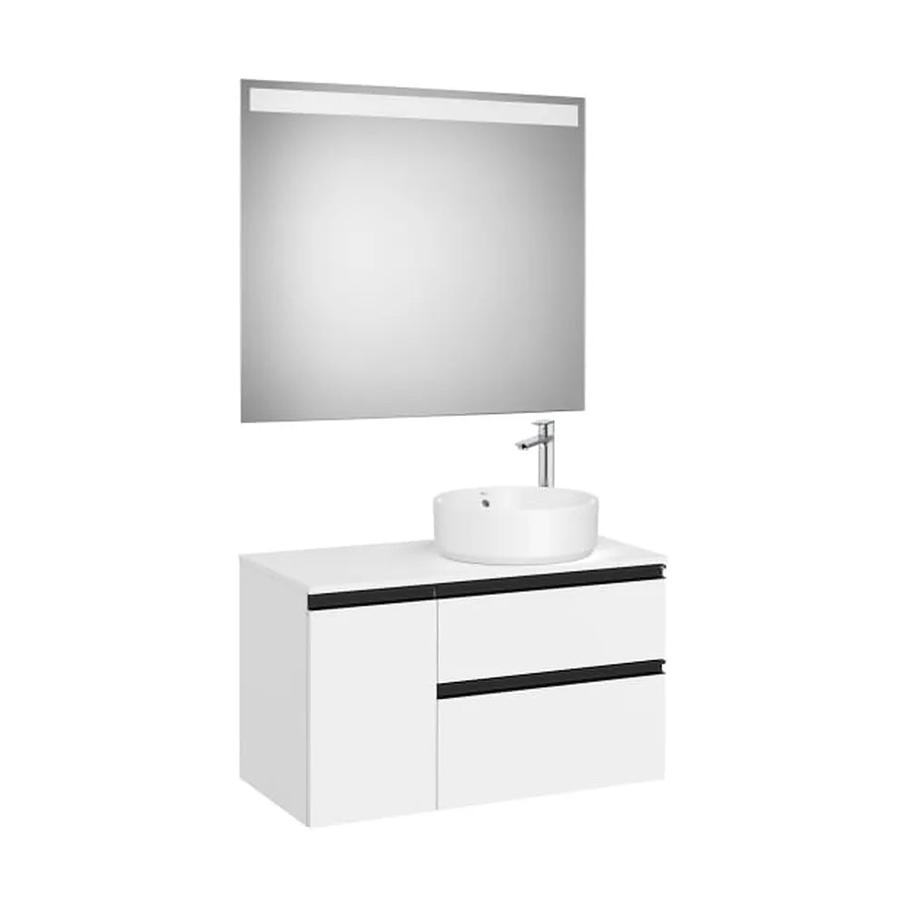 Pack mueble base dos cajones lavabo sobre encimera derecha espejo LED 90x46x54 cm Roca - Vista 1