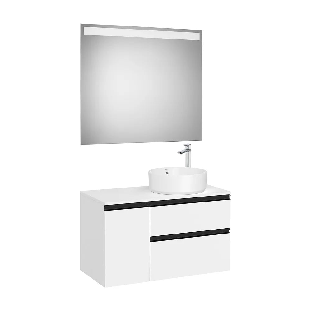 Pack mueble base dos cajones lavabo sobre encimera derecha espejo LED 90x46x54 cm Roca - Vista 2