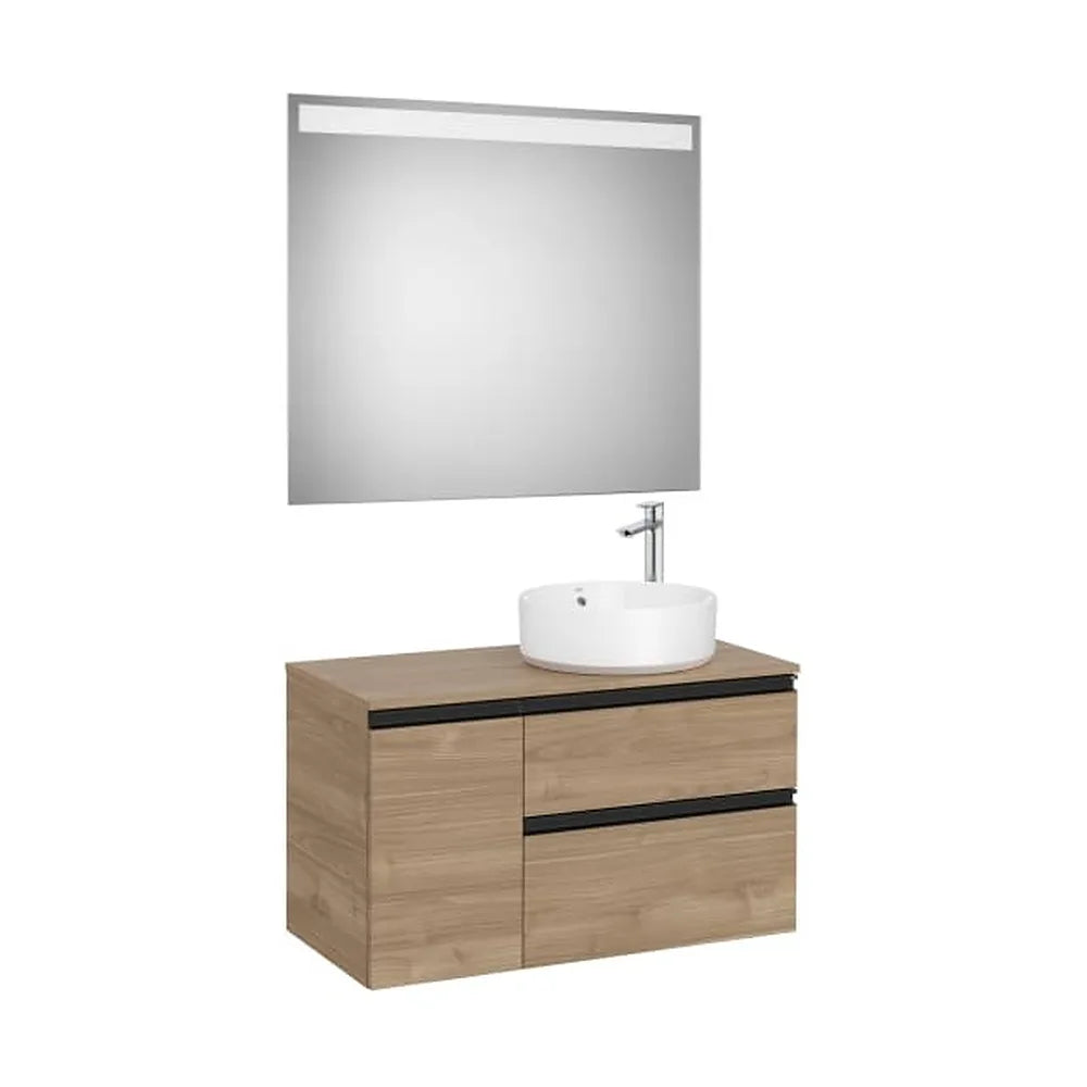 Pack mueble base dos cajones lavabo sobre encimera derecha espejo LED 90x46x54 cm Roca - Vista 1