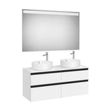 Mueble Base Cuatro Cajones para Dos Lavabos Sobre Encimera con Espejo Led Roca