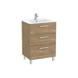 Mueble Base Suspendido con Tres Cajones y Lavabo Porcelana Nogal 60x45x74cm Colección Unik Roca