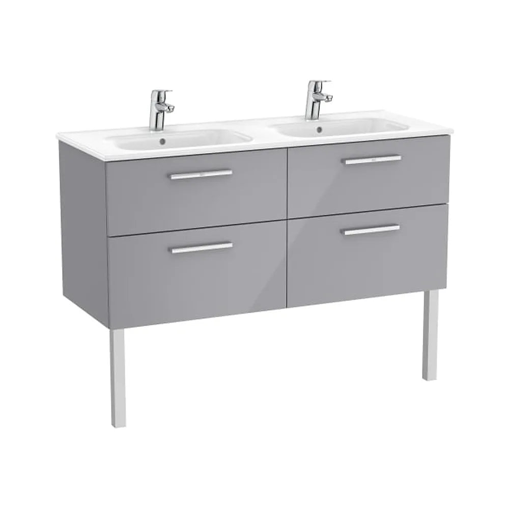 Mueble base suspendido cuatro cajones lavabo doble porcelana gris brillo 119x45x52 cm Roca - Vista 1