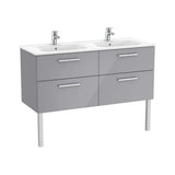 Meuble Bas Suspendu Quatre Tiroirs Lavabo Double en Porcelaine Gris Brillant X 52 Cm Victoria 119x45 cm Roca