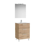 Family Mueble Base Tres Cajones Lavabo Porcelana Espejo Aplique Led Nogal Colección Victoria Roca
