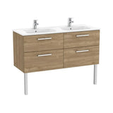 Meuble Bas Suspendu 4 Tiroirs Avec Double Vasque X 52 Cm Finition Noyer Pour Salle de Bains 119x45 cm Roca