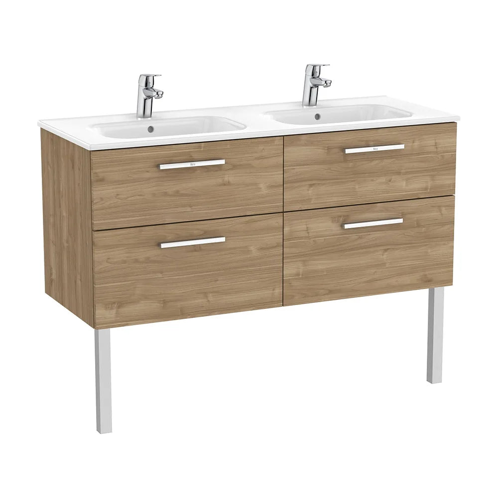 Mueble base suspendido con cuatro cajones y lavabo doble 119x45x52 cm Nogal Roca - Vista 2