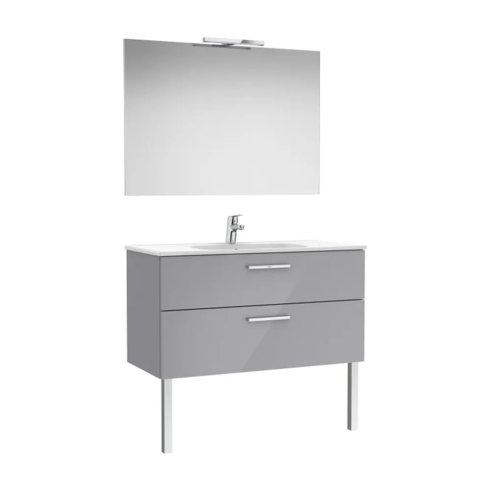 Pack mueble base dos cajones lavabo porcelana espejo aplique LED 1005x453x513 mm Roca - Vista 1