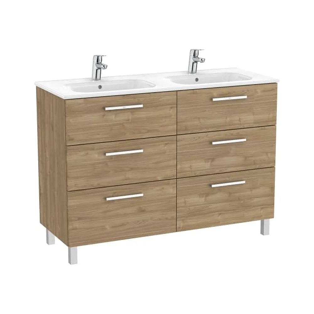 Mueble base suspendido seis cajones con lavabo doble porcelana 119x45x74 cm Roca - Vista 1