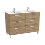 Meuble Sous Vasque Suspendu 6 Tiroirs Avec Double Lavabo en Porcelaine X 74 Cm 119x45 cm Roca
