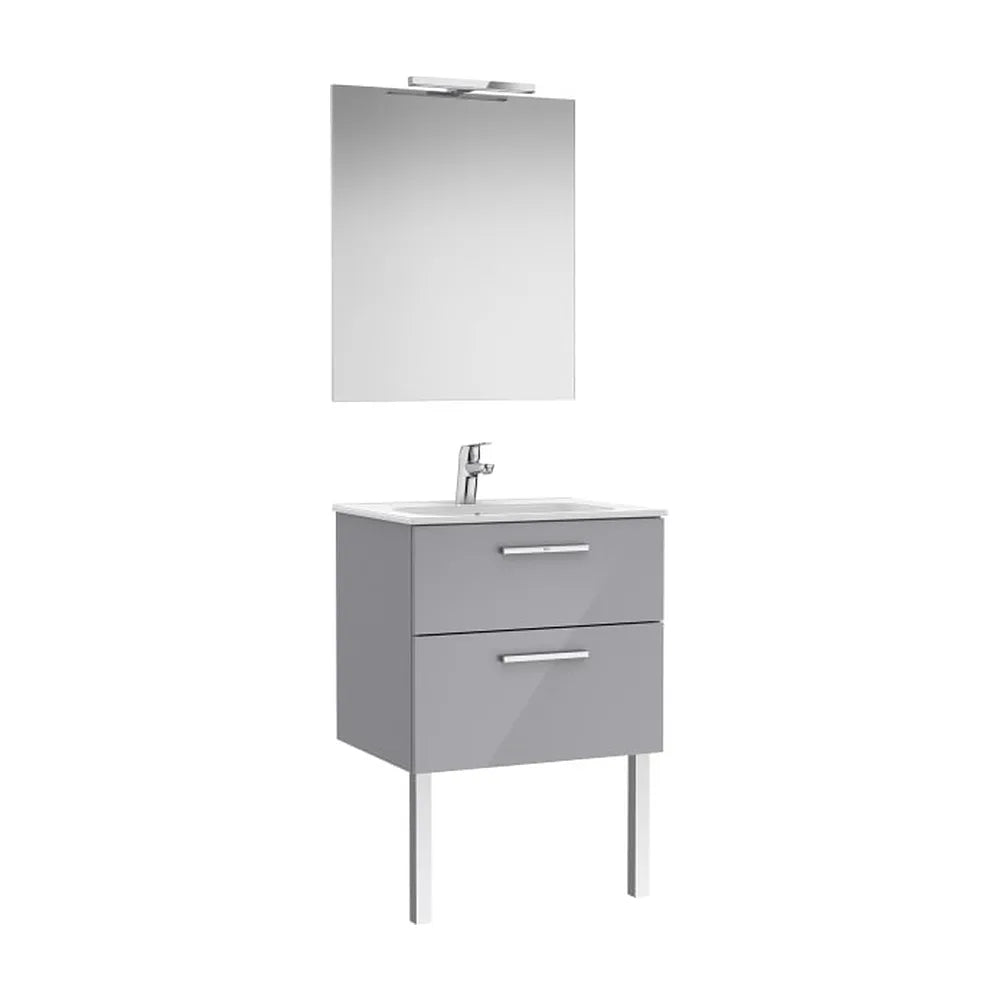 Pack mueble base dos cajones lavabo porcelana espejo aplique LED Starlight 60x45x52 cm Roca - Vista 1
