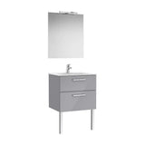 Meuble Sous Lavabo 2 Tiroirs Avec Lavabo en Porcelaine Miroir Et Applique Led Starlight X 52 Cm 60x45 cm Colección Victoria Roca