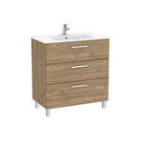 Meuble Bas Suspendu Trois Tiroirs Avec Lavabo en Porcelaine X 74 Cm Finition Noyer Design Contemporain 80x45 cm Roca