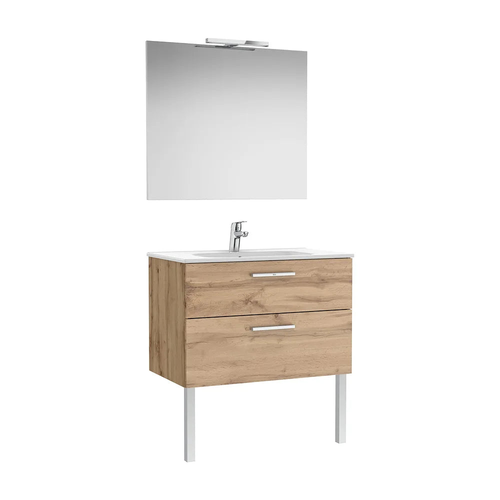 Pack mueble base dos cajones lavabo porcelana espejo aplique LED Starlight nogal Roca - Vista 2