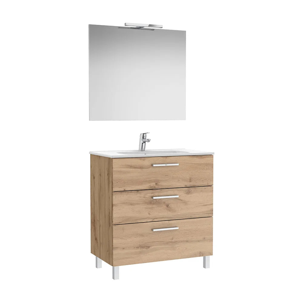 Pack Family mueble base tres cajones lavabo espejo y aplique LED New Starlight Roca - Vista 2