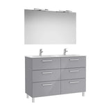 Mueble Base Seis Cajones Lavabo Doble Espejo Apliques Led Starlight 119x45x74cm Colección Victoria Roca