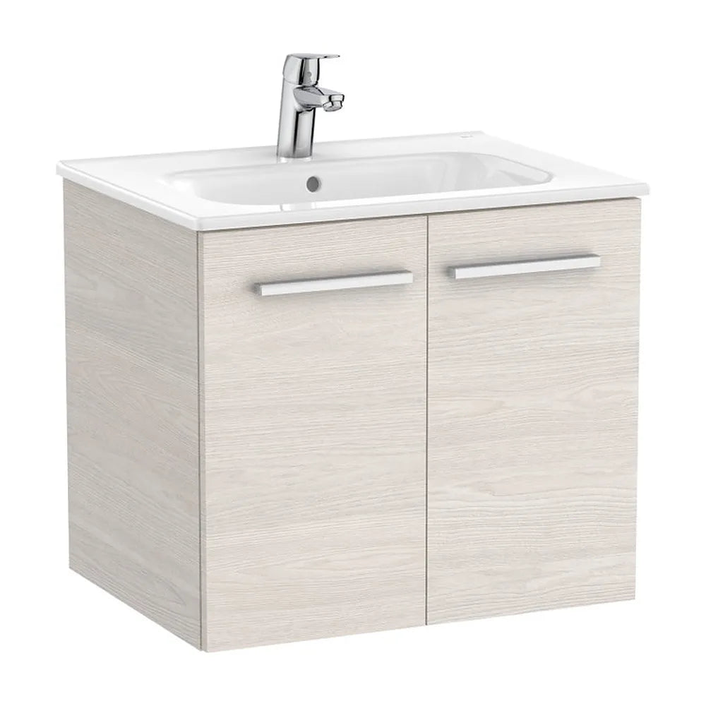 Mueble base suspendido con lavabo dos puertas 60x45x52 cm Fresno nórdico Roca - Vista 2