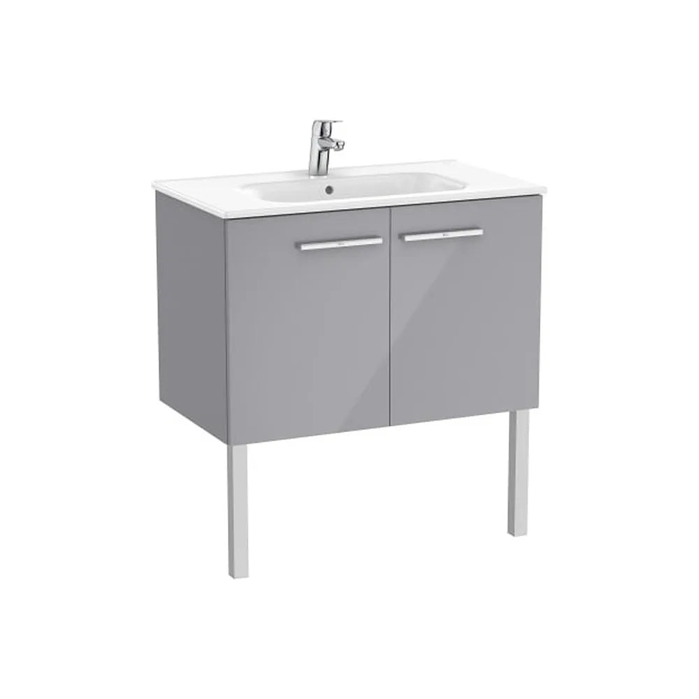 Mueble base suspendido dos puertas con lavabo porcelana 80x45x51 cm Gris brillo Roca - Vista 1