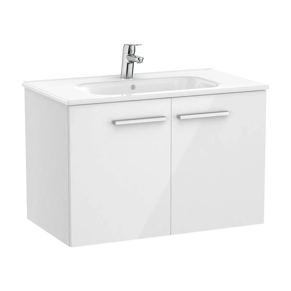 Mueble base suspendido dos puertas con lavabo porcelana blanco brillo 80x45x51 cm Roca - Vista 2