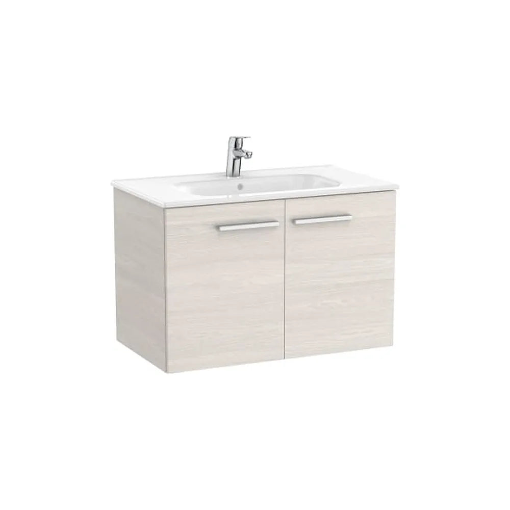 Mueble base suspendido dos puertas con lavabo porcelana 80x45x51 cm Fresno nórdico Roca - Vista 1