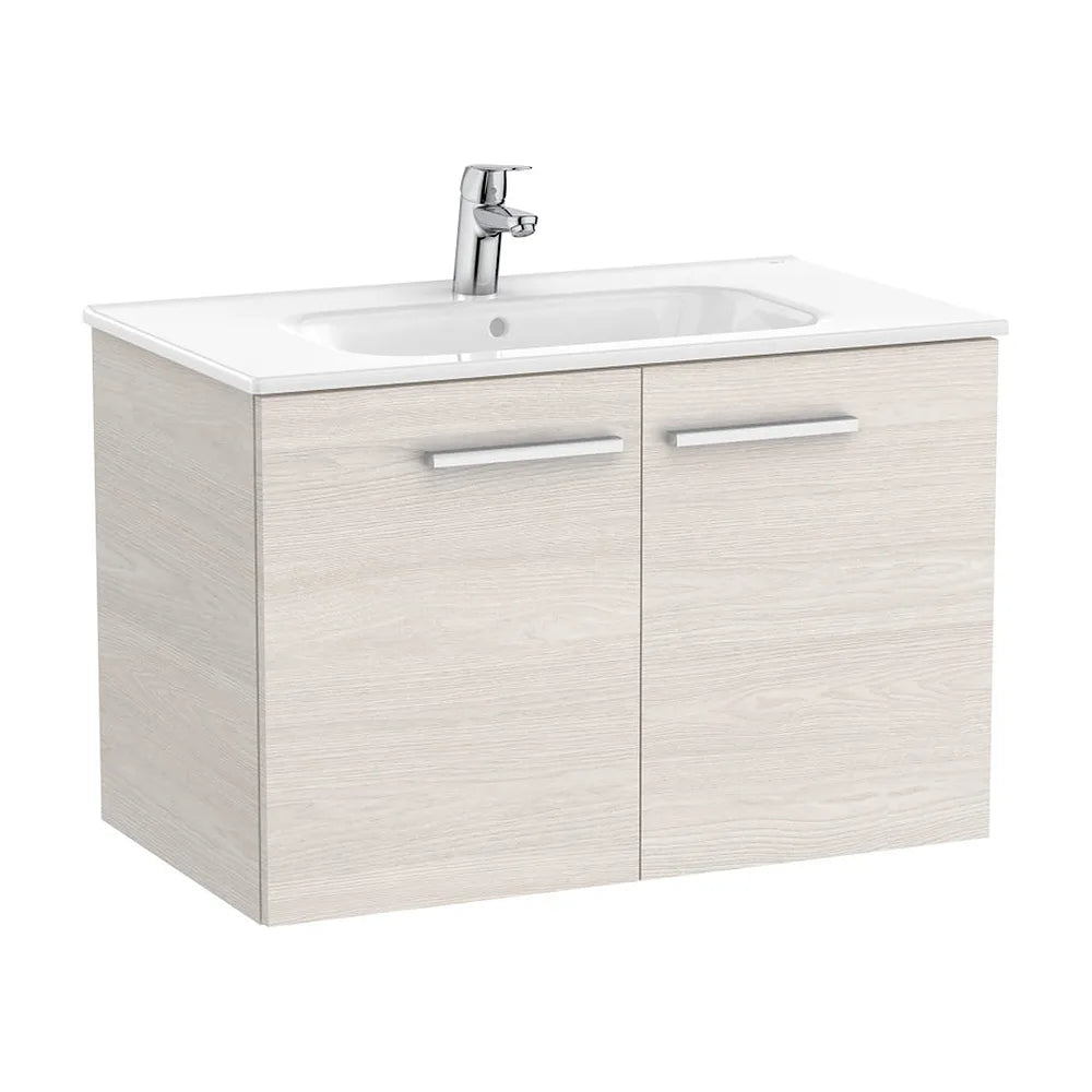 Mueble base suspendido dos puertas con lavabo porcelana 80x45x51 cm Fresno nórdico Roca - Vista 2