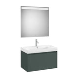 Meuble Suspendu Un Tiroir Lavabo Centré Fineceramic Miroir Led Finition Vert Mat de 80 cm Colección Eidos Roca