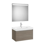 Meuble Bas Avec Un Tiroir Lavabo Centré Fineceramic Miroir Led Eidos Finition Olmo Foncé Design Colección Ona Roca