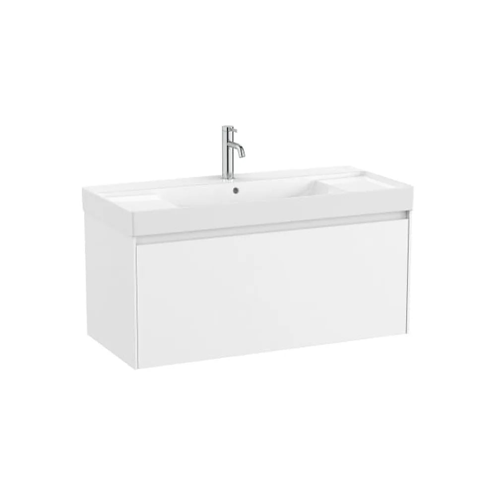 Mueble base suspendido con un cajón y lavabo cuadrado Fineceramic blanco 100x46x50 cm Roca - Vista 1