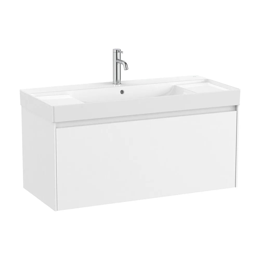 Mueble base suspendido con un cajón y lavabo cuadrado Fineceramic blanco 100x46x50 cm Roca - Vista 2