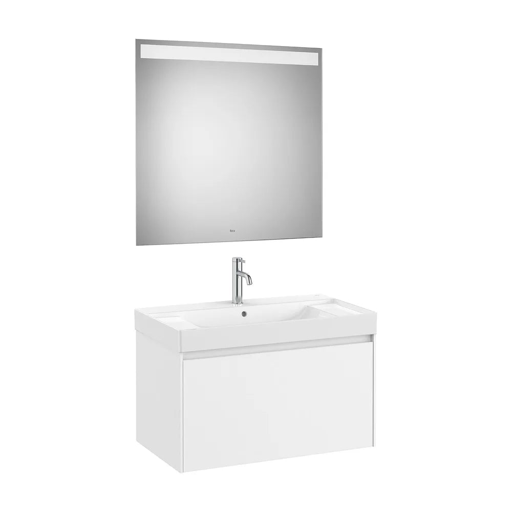 Pack mueble base un cajón lavabo centrado Fineceramic espejo LED 80x46x50 cm Roca - Vista 2