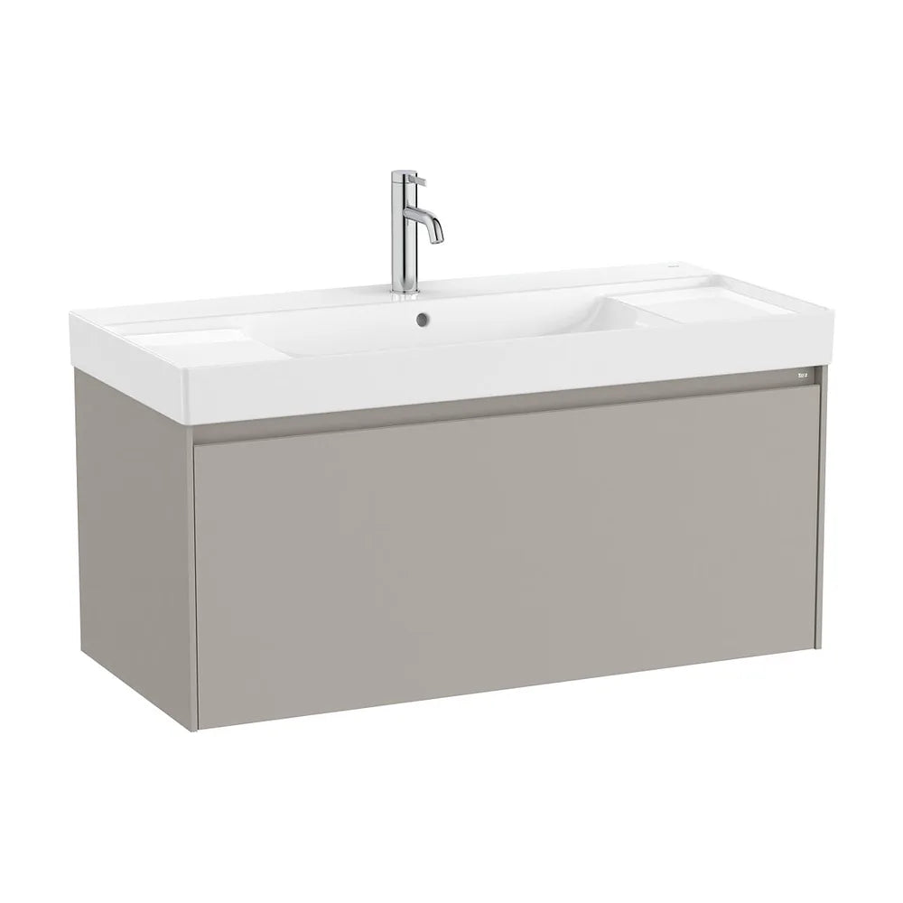 Mueble base suspendido con cajón y lavabo cuadrado Fineceramic gris arena 100x46x50 cm Roca - Vista 2