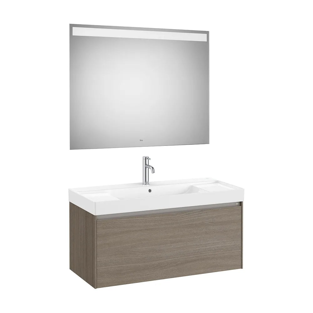 Pack mueble base un cajón lavabo Fineceramic espejo LED Eidos 100x46x50 cm Roca - Vista 2
