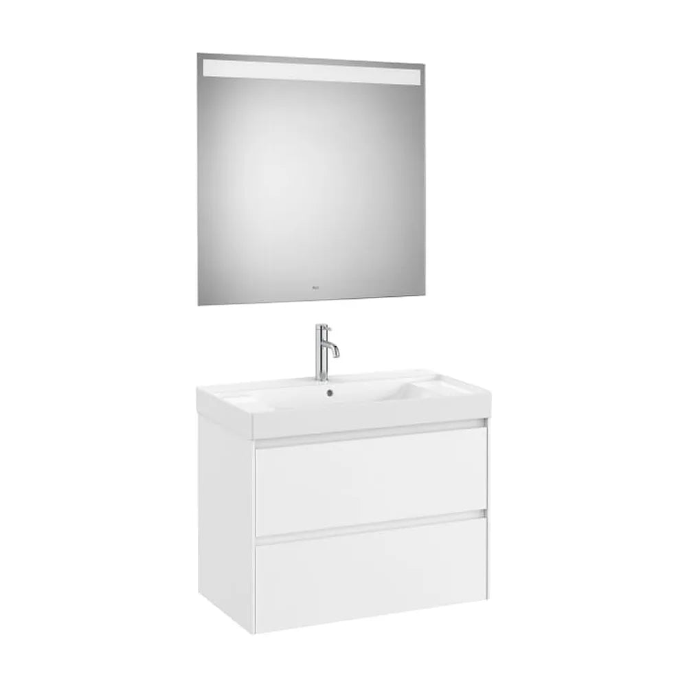 Pack mueble base dos cajones lavabo centrado Fineceramic espejo LED Eidos Roca - Vista 1