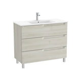 Meuble Bas Suspendu À Trois Tiroirs Avec Lavabo Centré en Porcelaine Et Miroir À Éclairage Led Roca
