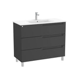 Meuble Bas Suspendu X 74 Cm Trois Tiroirs Avec Lavabo Centré Et Miroir À Éclairage Led Noir Mat 100x46 cm Roca