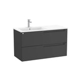 Meuble Bas Suspendu Avec Lavabo Asymétrique À Gauche X 56,5 Cm Finition Noir Mat 2 Tiroirs 100,5x46 cm Roca