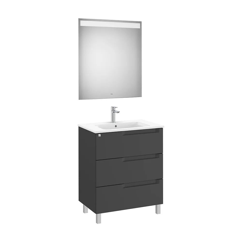 Mueble base tres cajones lavabo centrado espejo luz LED negro mate Roca - Vista 2