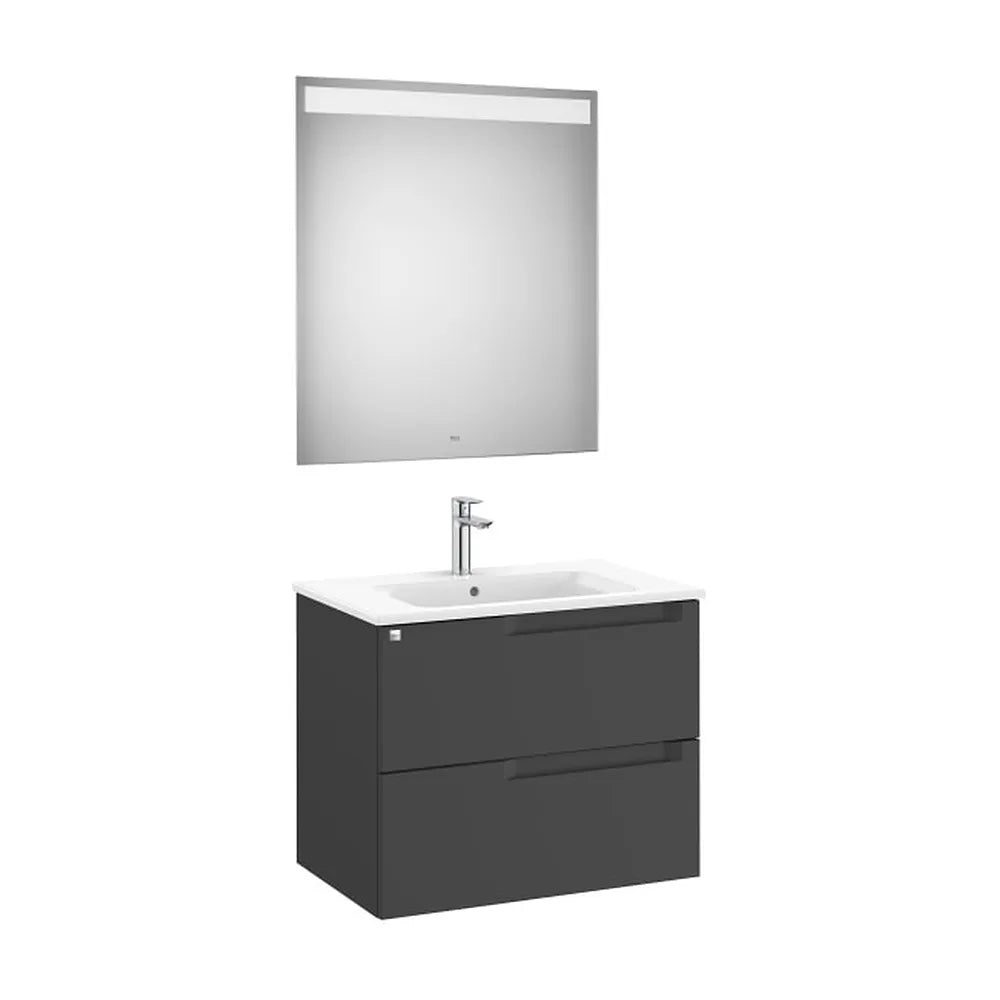 Mueble base suspendido con dos cajones lavabo porcelana 70x46x56 cm espejo LED Roca - Vista 1