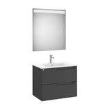 Meuble Bas Suspendu Deux Tiroirs Avec Vasque en Porcelaine X 56 Cm Miroir Led 70x46 cm Roca