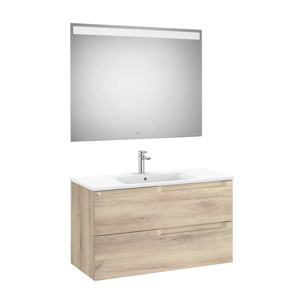 Mueble Base 2 Cajones Lavabo Centrado Espejo Luz Led 100x46x56cm Roca - Vista 2