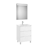 Móvel Base 3 Gavetas Lavatório Central Espelho Com Luz Led 60x46x85cm Roca