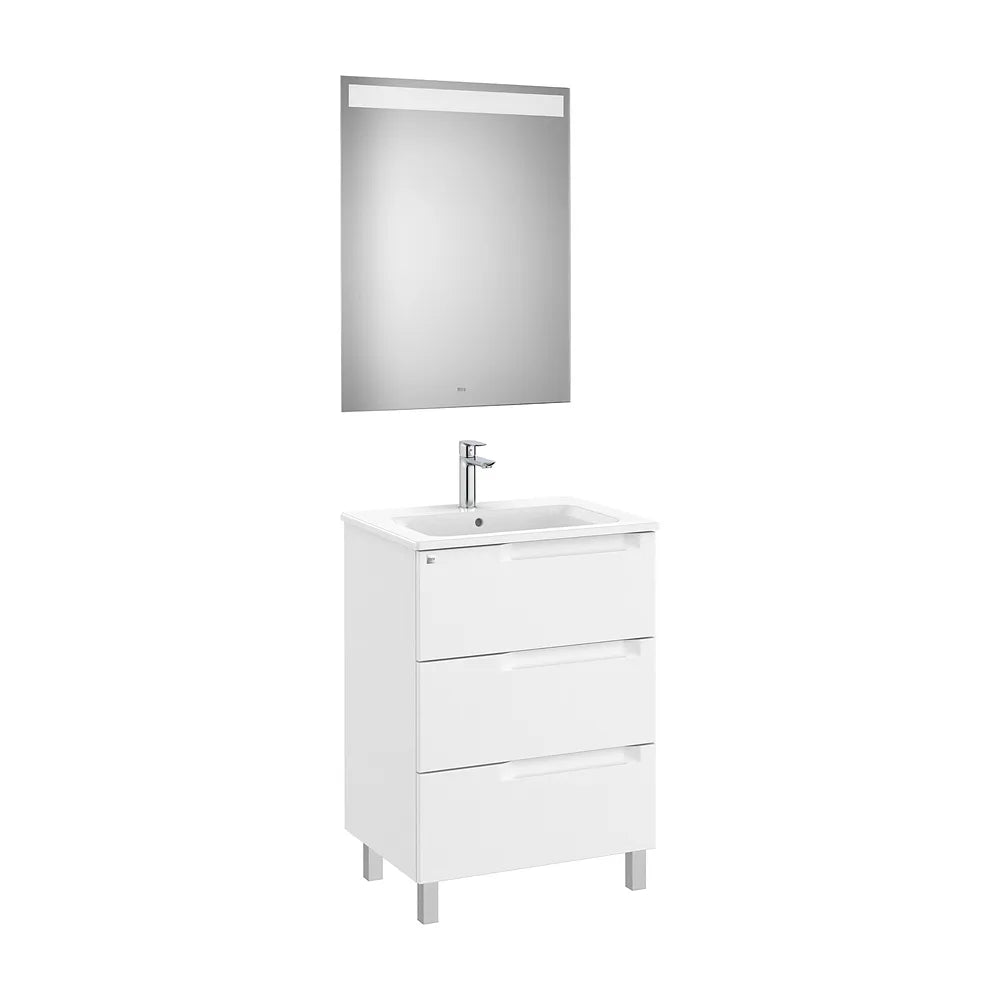 Pack mueble base tres cajones lavabo centrado espejo luz LED 60x46x85 cm Roca - Vista 2