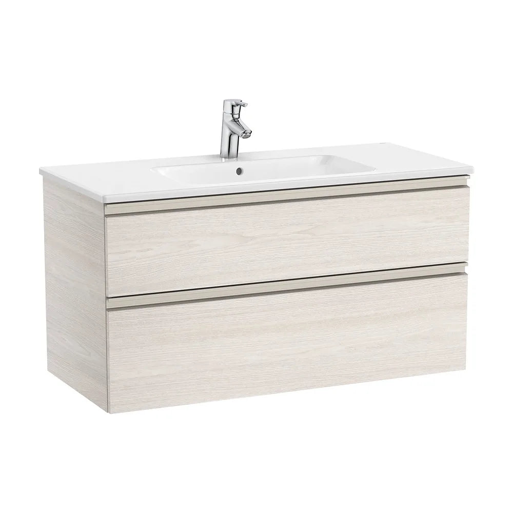Mueble base suspendido con dos cajones lavabo centrado 100x46x54 cm Fresno nórdico Roca - Vista 2