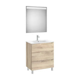 Mueble Base Tres Cajones Lavabo Centrado Espejo Luz Led Madera Beige Roca