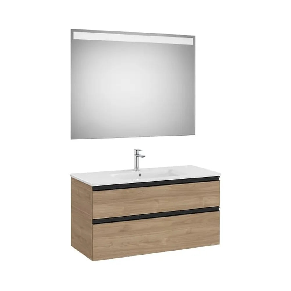 Pack mueble base dos cajones lavabo centrado espejo LED 100x46x53 cm Roca - Vista 1