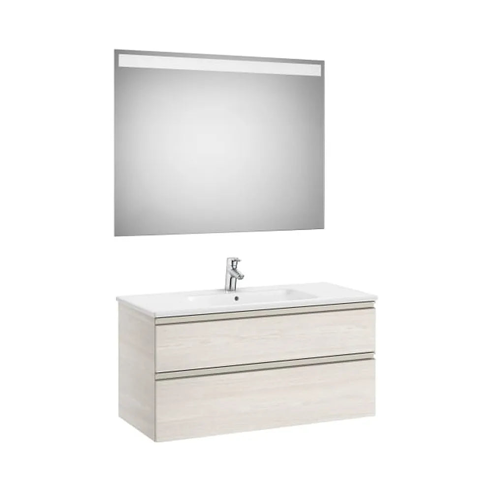 Pack mueble base dos cajones lavabo centrado espejo LED 100x46x53 cm Roca - Vista 1