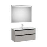 Meuble Sous Lavabo 2 Tiroirs Avec Lavabo Centré Et Miroir Led X 53.7 Cm Gris Mat 100.5x46 cm Colección The Gap Roca