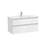 Meuble Sous Vasque Suspendu Avec Lavabo Carré Centré Et Deux Tiroirs Finition Blanc Brillant The Gap Roca