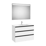 Mueble Base Tres Cajones Lavabo Centrado Espejo Led 100x80cm Colección The Gap White Mate Roca