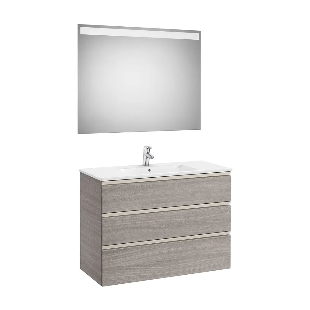 Pack mueble base tres cajones lavabo centrado espejo LED 100x46x76 cm Roca - Vista 2