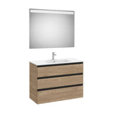 Mueble Base Tres Cajones Lavabo Centrado Espejo Led Nogal 100x80cm Colección The Gap Roca